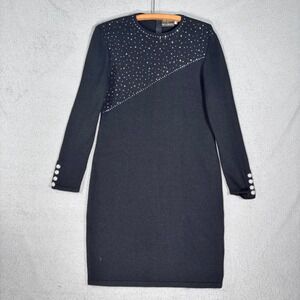 Don Sayres For Wellmore Sweater Knit Dress Womens Size 12 Black‎ Rhinestone 80s